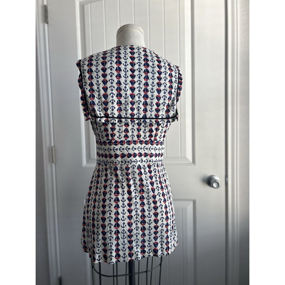 Vintage 60s Sailor Nautical Style Sleeveless Mini Dress Scooter Skirt Small - Picture 11 of 16